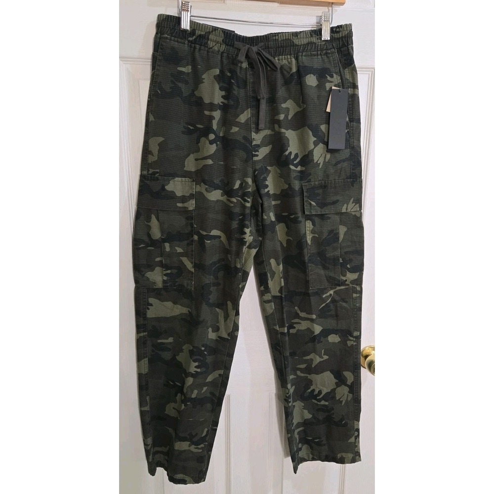 Lazer Cargo Pants SMALL Mens Loose Fit Straight Leg Green Camo Sits Below Waist